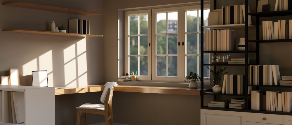 What are the most effective window styles for reducing noise in a home office?