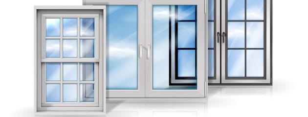 Vector illustration of modern white PVC vinyl windows in different styles