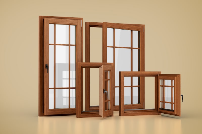 Close-up of brown window frames showing smooth finish and clean surface
