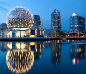 Science World and cityscape view in Vancouver, British Columbia