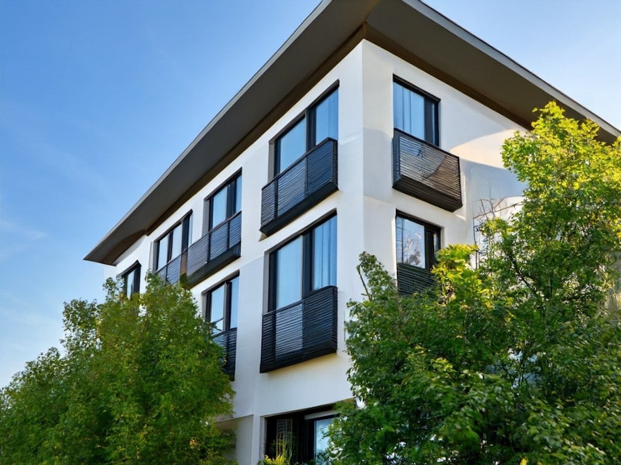 Home with eco-friendly windows, saving on heating and cooling costs