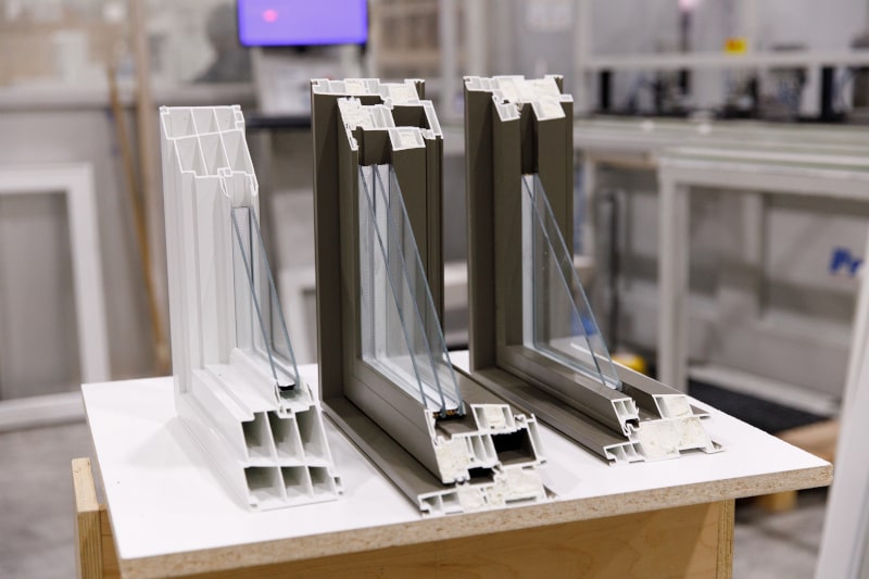 Cross-section of wooden window profiles illustrating natural insulation and craftsmanship, ideal for traditional or heritage Canadian homes.